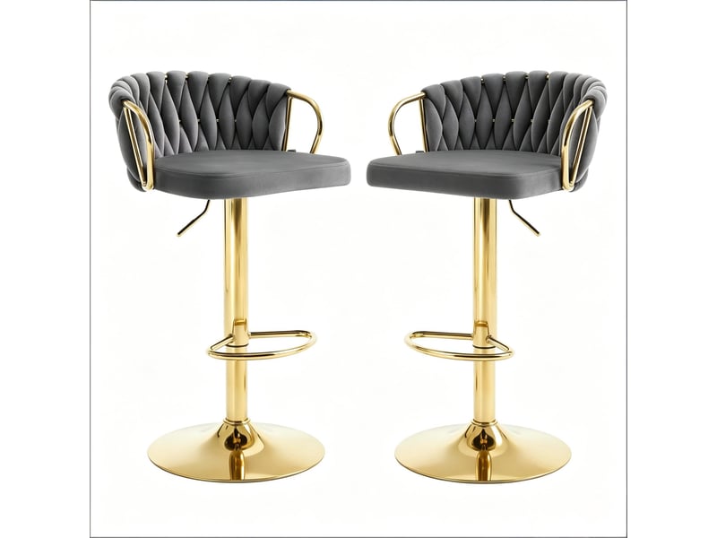  Lot de 2 tabourets de bar réglables,avec accoudoirs,velours,gris foncé  - Conforama A