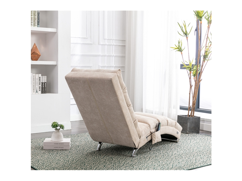  Chaise longue de massage tcqpz fixe 148 x 55 x 84 cm vibration douce rangement latéral lin beige  - Conforama E
