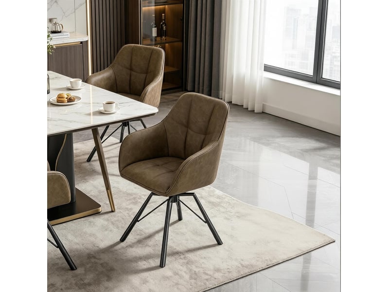  Chaise de salle à manger moderne en bois avec mécanisme de rotation 360°, largeur et dossier doux (marron, 2 pièces)  - Conforama D