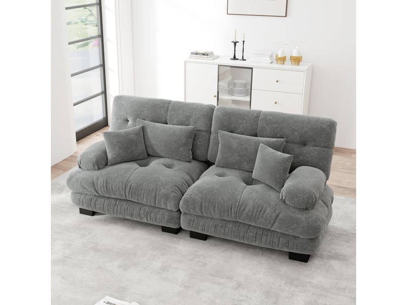  Canapé d'angle modulable - forme l - coussins lombaires - tissu chenille - structure en bois massif - mobilier de salon - gris CozyNest - Conforama C