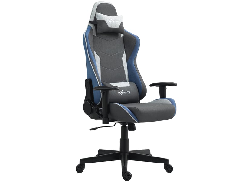 Chaise de gaming inclinable à 150° avec fonction bascule en tissu effet lin grise dimensions 66x53x128-138 cm - Conforama E