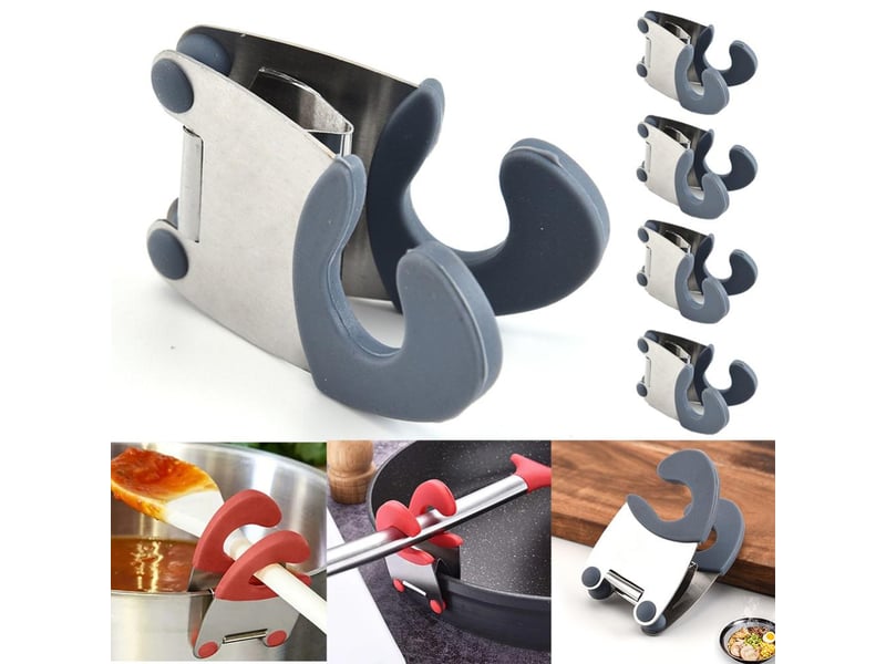 5 pièces porte-cuillère - anti-brûlure en silicone poignée pot clip de fixation - pour cuillère, ustensiles de cuisine bol clip - gris - grey silver - Conforama A