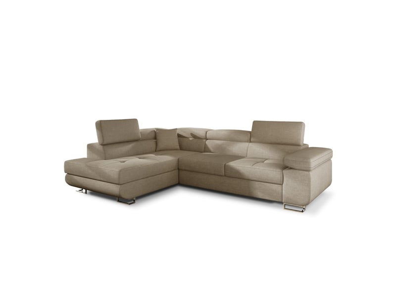 Canapé d'angle convertible menton beige velours – angle gauche avec coffre - Conforama A