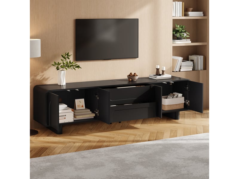 Meuble tv-180x40x46cm-noir-avec portes et tiroirs GL Store - Conforama D