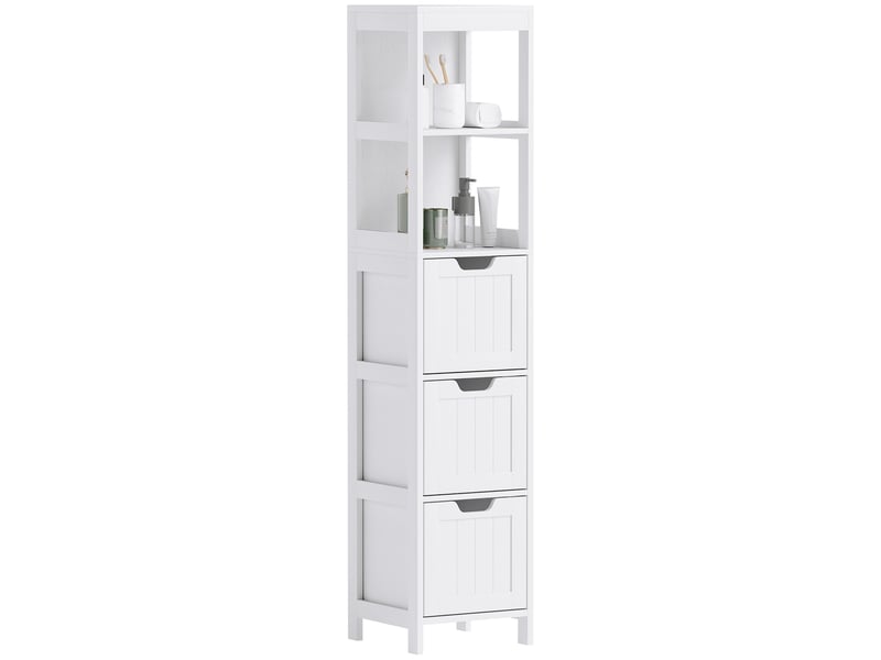  Meuble de salle de bain, 2 étagères, 3 tiroirs, matériau hydrofuge, blanc  - Conforama A