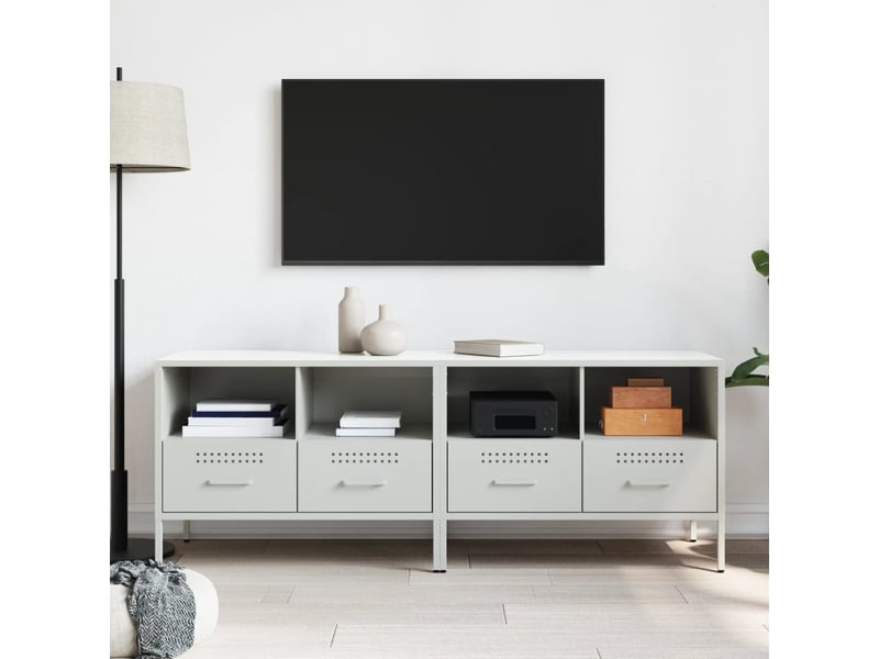  Lot de 2 meuble tv bas salon blanc 68x39x50,5 cm acier shl67192  - Conforama C