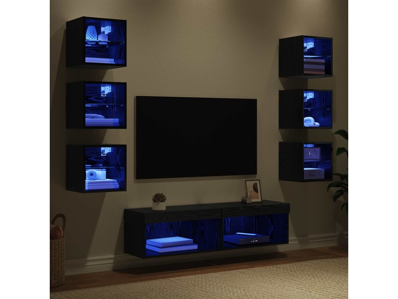  Meuble tv - banc tv - meuble de rangement 8 pcs chêne noir verre  - Conforama E