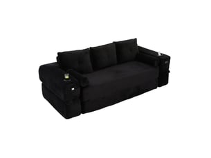 Canapé droit compressé convertible <strong>MODENVIE</strong> <strong></strong> 3 places Velours côtelé noir
