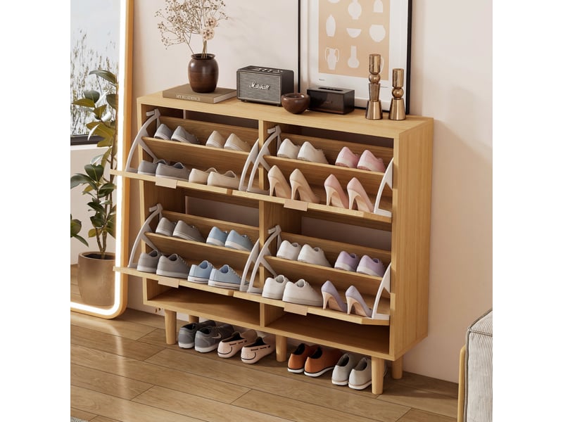  Meuble à chaussures étroit 100x25x90 cm, commode entrée 4 rangements pliants, idéal petits espaces et couloirs  - Conforama B