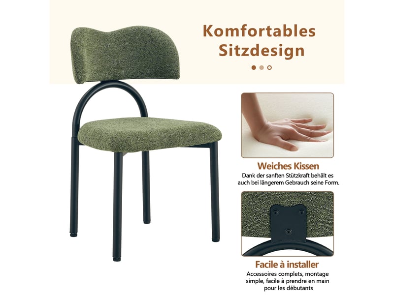  Lot de 2 chaises de salle à manger,avec piètement métal noir,tissu,vert  - Conforama E