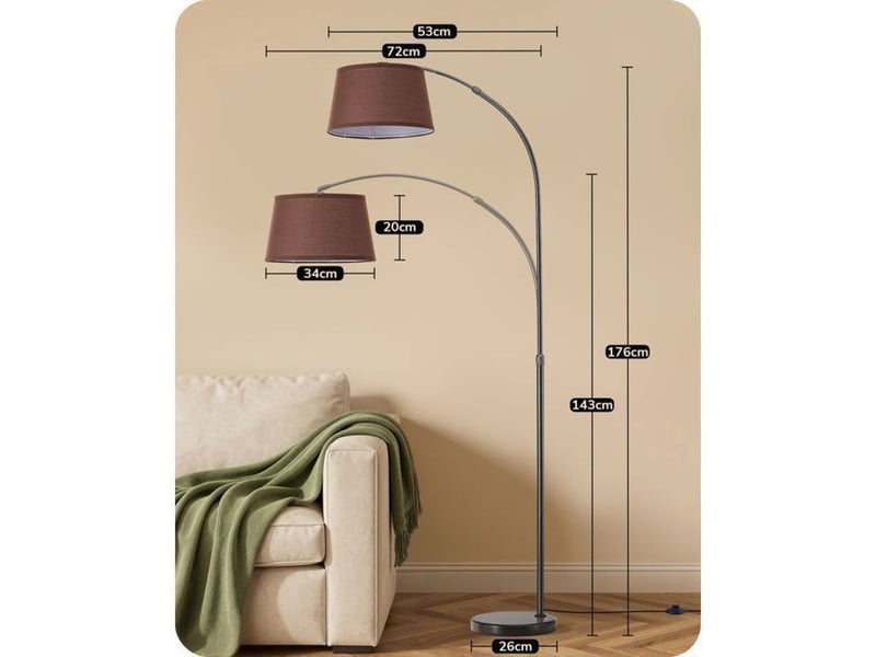  Lampe arc lampadaire noir metal 143 a 176 cm hauteur ajustable tete orientable 180 350 e27 led incluse avec telecommande et pedal 370618_AACLA95065_6_DROPFR - Conforama C