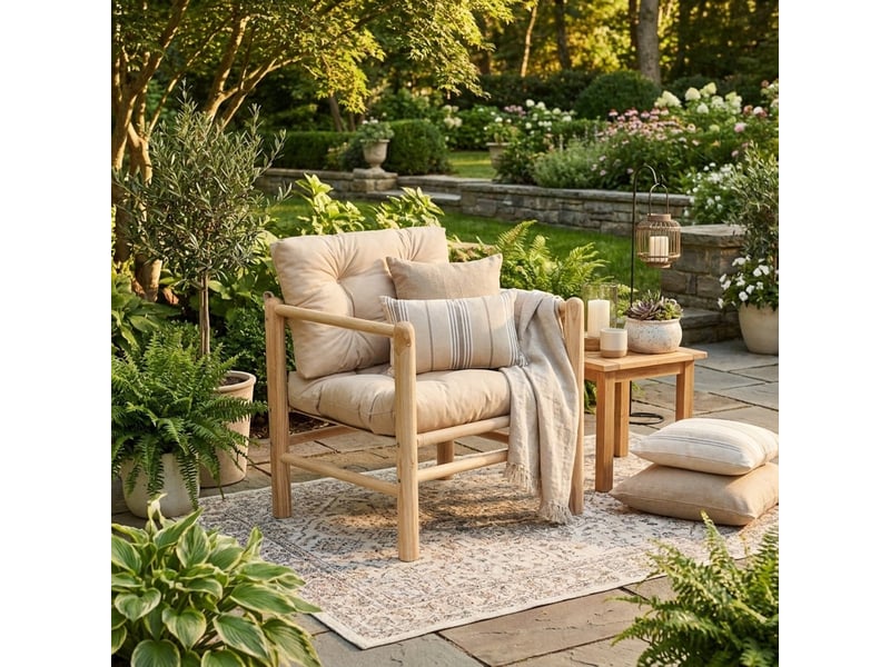  Fauteuil de jardin en bois avec coussins arvek - crème  - Conforama B
