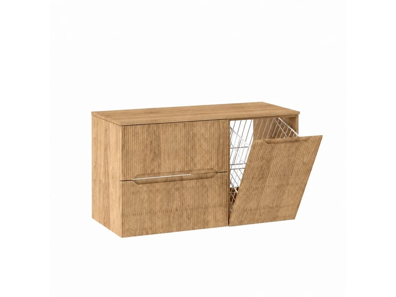  Meuble sous vasque suspendu avec panier à linge et plan 2t novo l.100 cm effet chêne hikora  - Conforama A