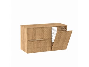 Meuble sous vasque suspendu avec panier à linge et plan 2t novo l.100 cm effet chêne hikora