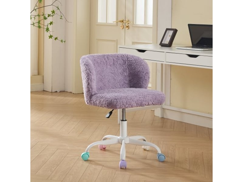  Chaise de bureau fille, fausse fourrure de lapin, pivotante et réglable, mignonne et moelleuse, roulettes colorées silencieuses, rembourrée, pour chambrebureaudortoir, violet  - Conforama B