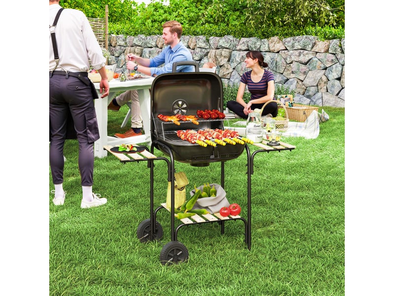  Barbecue au charbon sur pied avec couvercle, roulettes et 1840 cm² de cuisson  - Conforama D