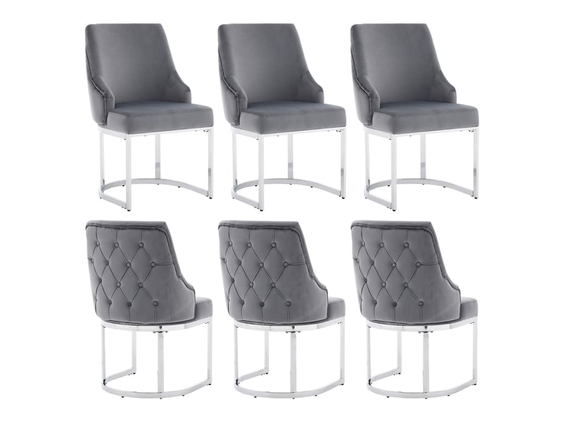  Lot de 6 chaises salle manger confortables pieds argentes velours gris argent moderne restaurant cafe  - Conforama A