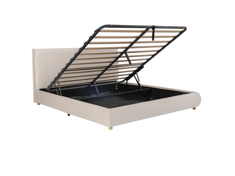 Lit coffre 160x200 cm, lit double en velours crème avec sommier, sans matelas - Conforama D