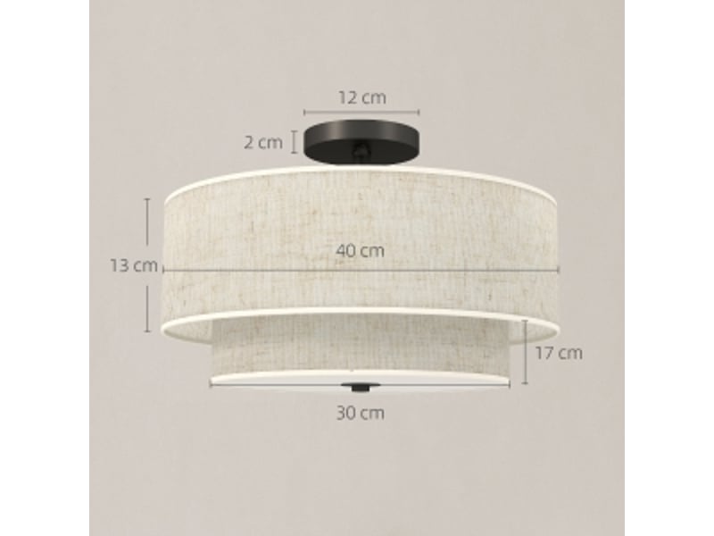  Plafonnier,40x40x26 cm,meulva,double abat-jour 3 ampoules e14,effet lin,blanc crème  - Conforama C