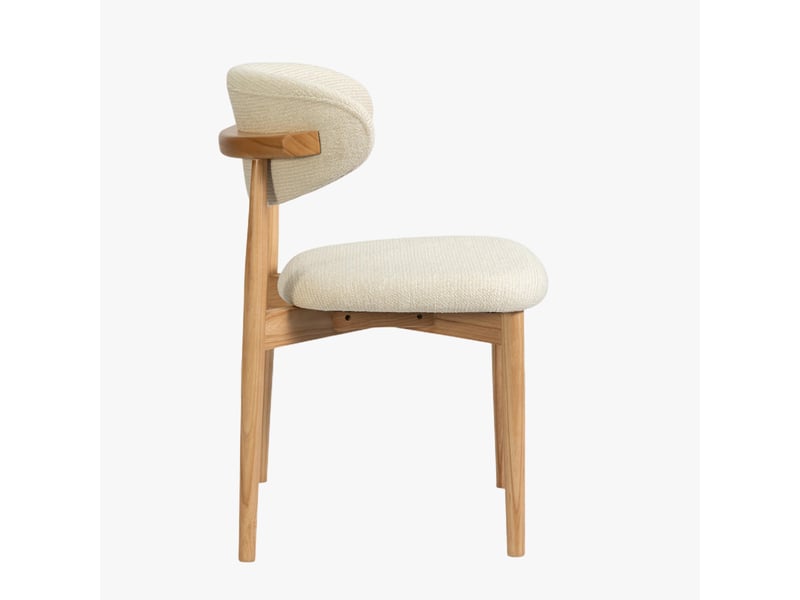  Tabouret en tissu bouclette beige pieds en chêne massif clair  - Conforama E