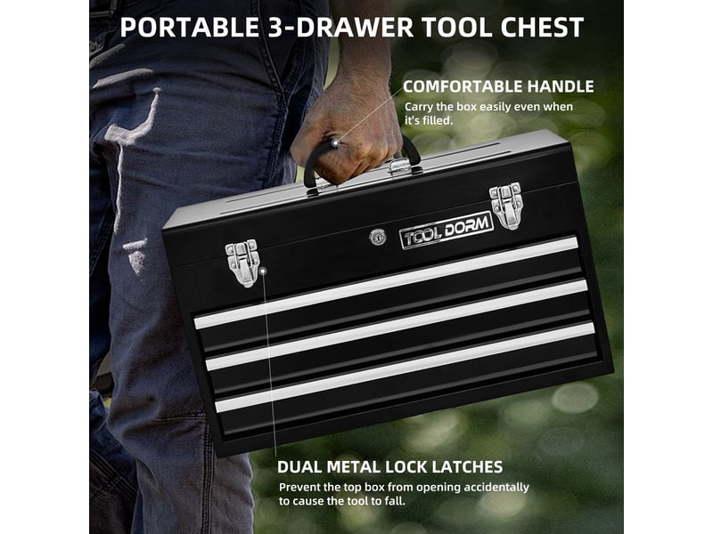  Boîte à outils métal 20,3 3 tiroirs verrouillable coffre rangement atelier garage noir  - Conforama B