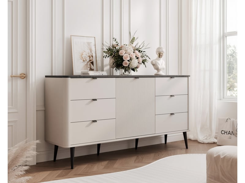 Commode salon navani - commode chambre - 160x40x82 cm - 6 tiroirs et porte - cachemiregris NAVANI - Conforama B