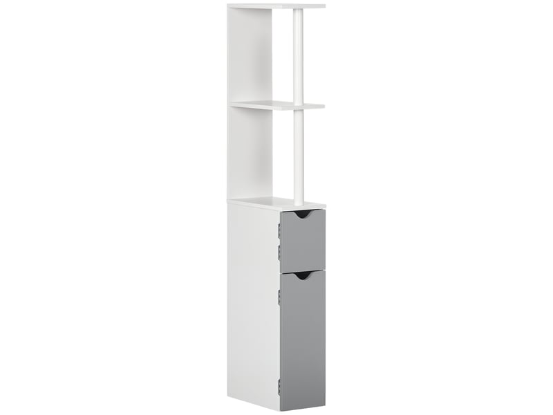  Colonne de salle de bain avec 2 étagères et 2 placards, en bois, 15,2 x 29,8 x 118 cm, blanc et gris  - Conforama A
