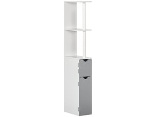 Colonne de salle de bain avec 2 étagères et 2 placards, en bois, 15,2 x 29,8 x 118 cm, blanc et gris