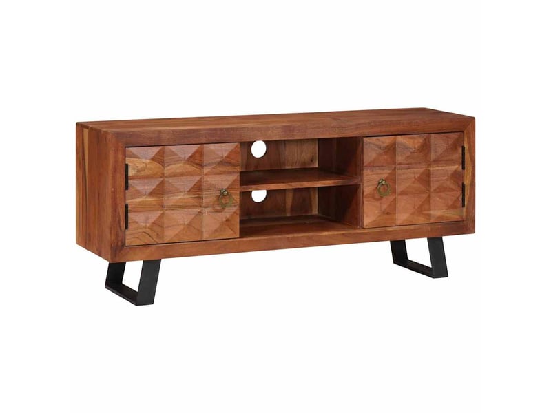  Meuble tv - banc tv - meuble de rangement marron miel 112 x 30 x 48 cm bois d'acacia massif  - Conforama A