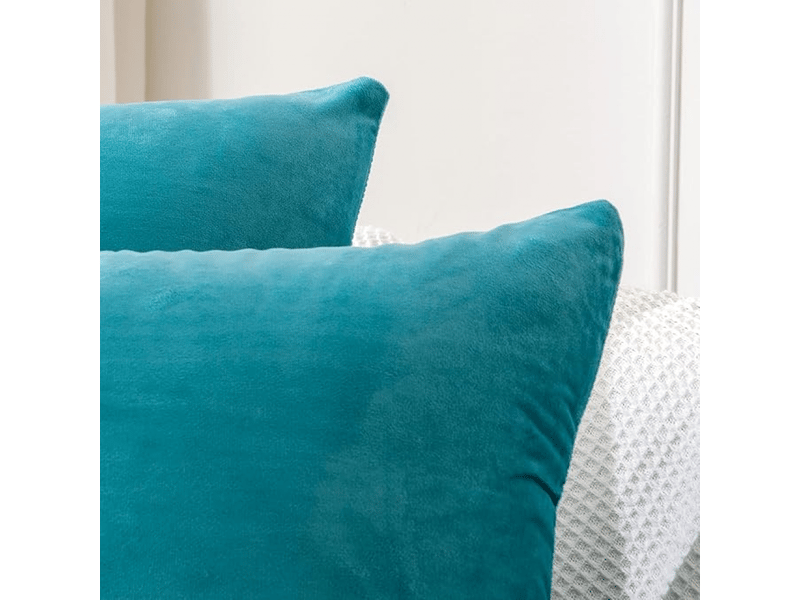  Housses de coussin décoratives en velours doux de qualité supérieure pour canapé - lit, lot de 4, bleu sarcelle, 45 x 45 cm  - Conforama D