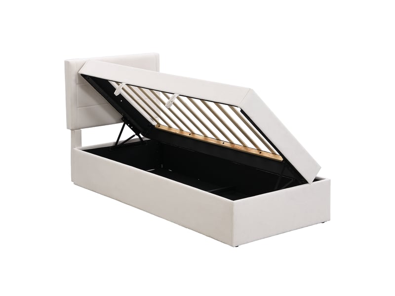 Lit simple beige 90x200 cm avec sommier métal et grand coffre de rangement - Conforama D