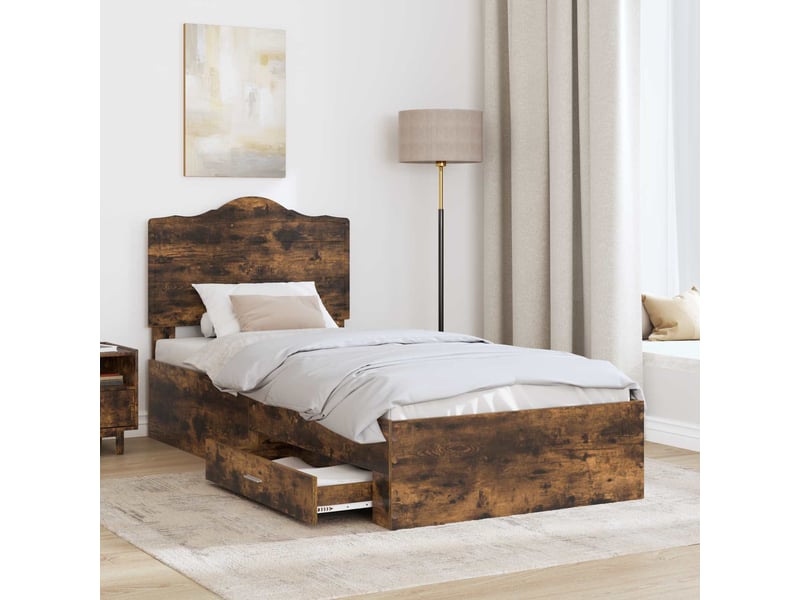  Lit simple- lit adulte -  cadre de lit chêne fumé 70 x 190 cm bois d'ingénierie  - Conforama B