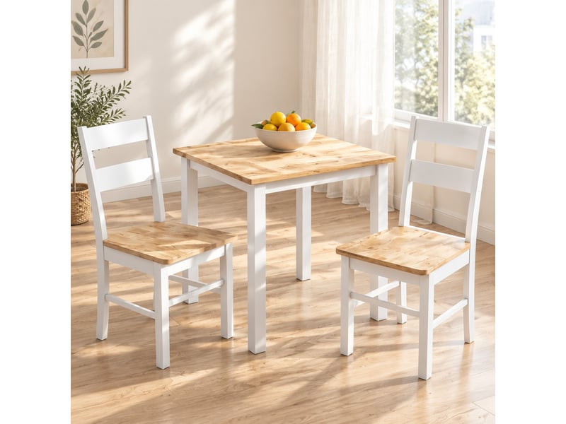  Lot de 2 chaises de cuisine 40x50,5x88,5 cm dossier à barreaux arrondi, bois blanc et chêne clair  - Conforama D
