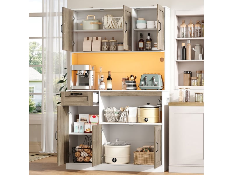  Vitrine 110 x 40 x 180 cm meuble de rangement éclairage led structure haute 6 portes 1 tiroir prises électriques rangement garde-manger  - Conforama B