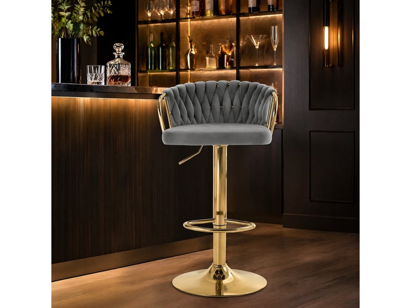  Tabouret de bar pivotant 360° avec dossier et repose-pieds - lpospi - assise rembourrée, cuisinebar, velours - gris foncé  - Conforama C