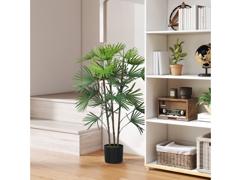  Palmier artificiel de 90 cm avec 24 feuilles en plastique vert, pot de ø16,5 x 13,5 cm  - Conforama C