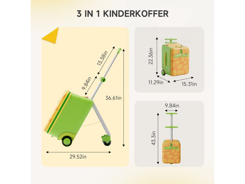 Valise enfant jovikids verte 3 en 1, 32 l, 4 roues, pliable et amovible - Conforama C