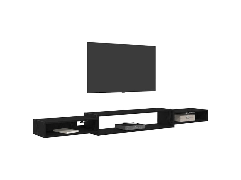  Meuble tv - banc tv - meuble de rangement mural montage mural chêne noir 220 x 28 x 21 cm  - Conforama C