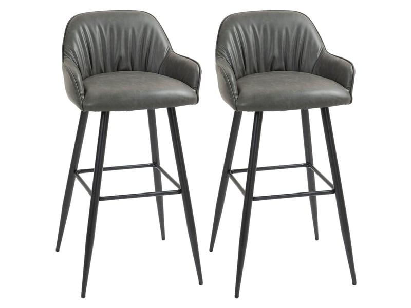  Ensemble de 2 tabourets de bar modernes avec repose-pieds et dossier, revêtement en similicuir pu et acier, gris  - Conforama A