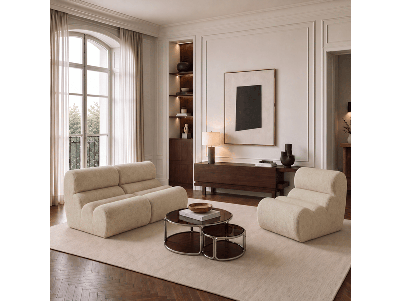  Fauteuil en velours texturé beige loft 1LOFVTB - Conforama B