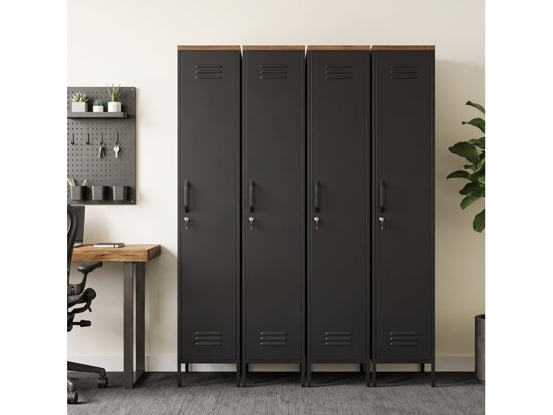  Armoire de rangement tcqpz métallique 46 x 35 x 183 cm verrouillable 4 étagères réglables noire  - Conforama D