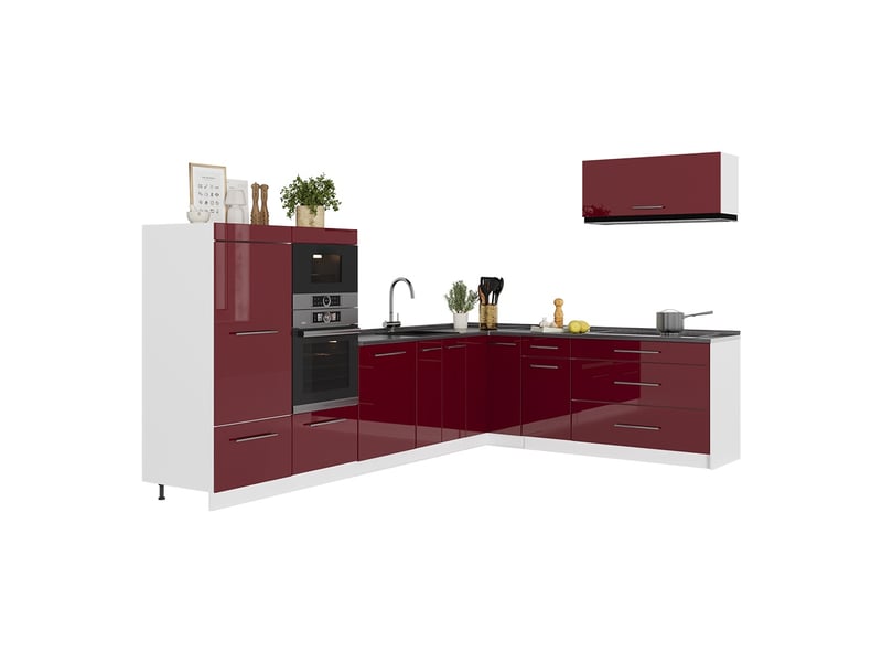  Vicco cuisine en angle, rouge bordeaux haute brillanceblanc, 327x51.6cm sans pt  - Conforama E