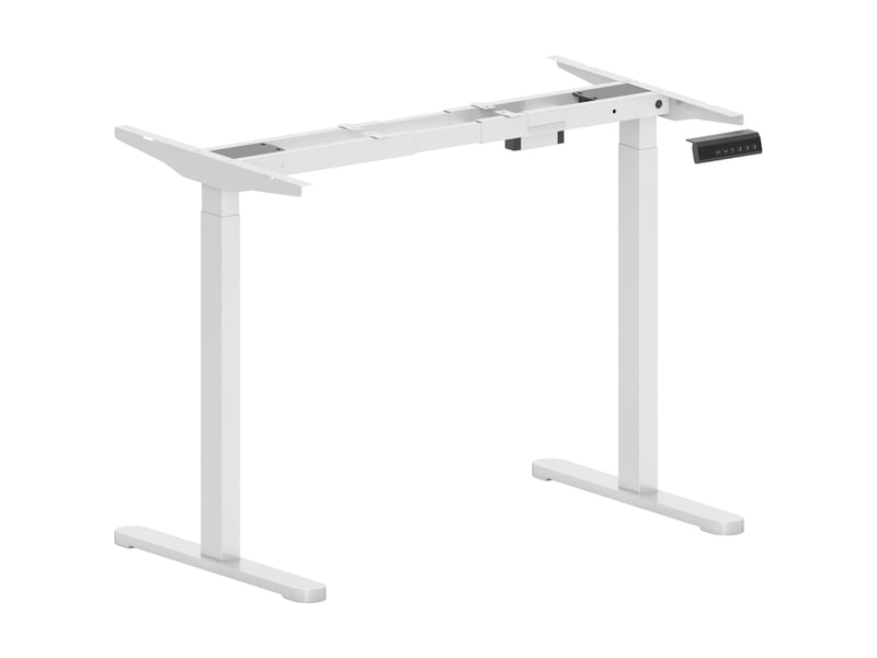  Bureau droit réglable en hauteur avec 2 moteurs, 3 mémoires, anti-collision, led, structure robuste, en acier, blanc  - Conforama A