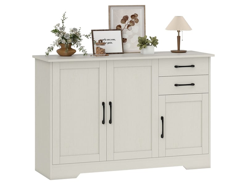  Buffet 3 portes blanc effet bois avec 2 tiroirs, 120x38x79 cm, mélaminé mdf 838-587V00CW - Conforama D