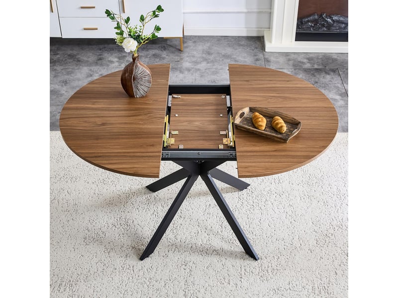  Table à manger extensible en mdf et métal coloris noyer et noir 137x137x76 cm - pangivo  - Conforama D
