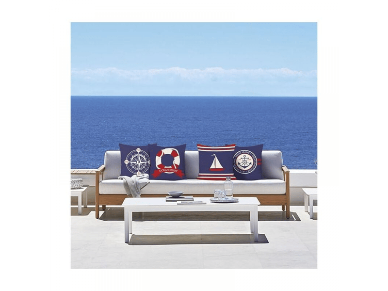  Lot de 4 housse de coussin 45 x 45 cm nautique ancre boussole voilier bleu et rouge polyester lin décoratif taie d'oreiller pour canapé lits chaises v  - Conforama B