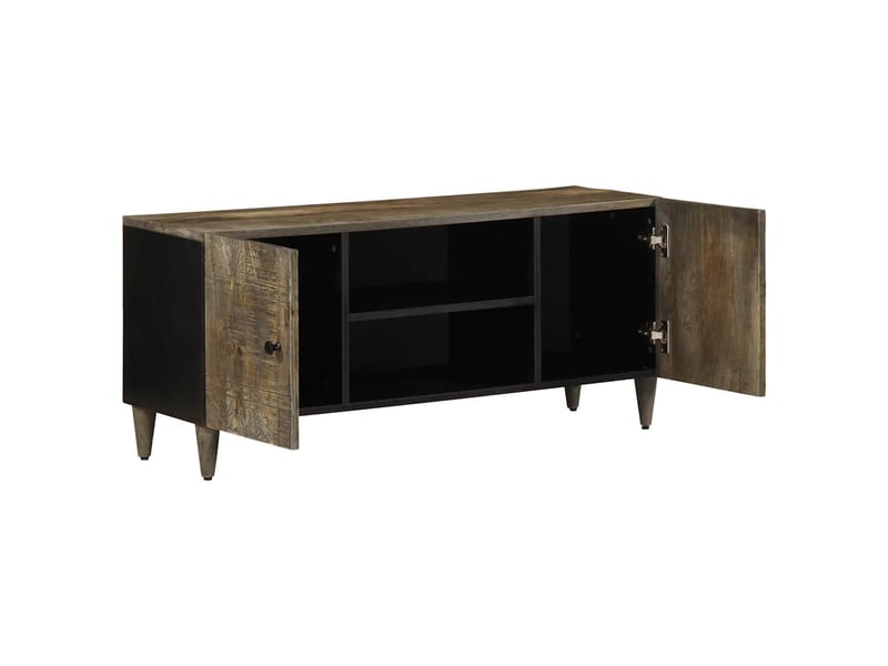  Meuble tv - banc tv - meuble de rangement gris clair 105x33,5x46 cm bois massif de manguier  - Conforama C