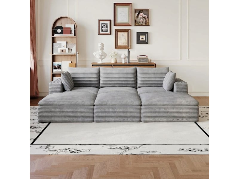 Canapé nuage en velours côtelé 6 places gris foncé design modulable sans montage requis - Conforama D