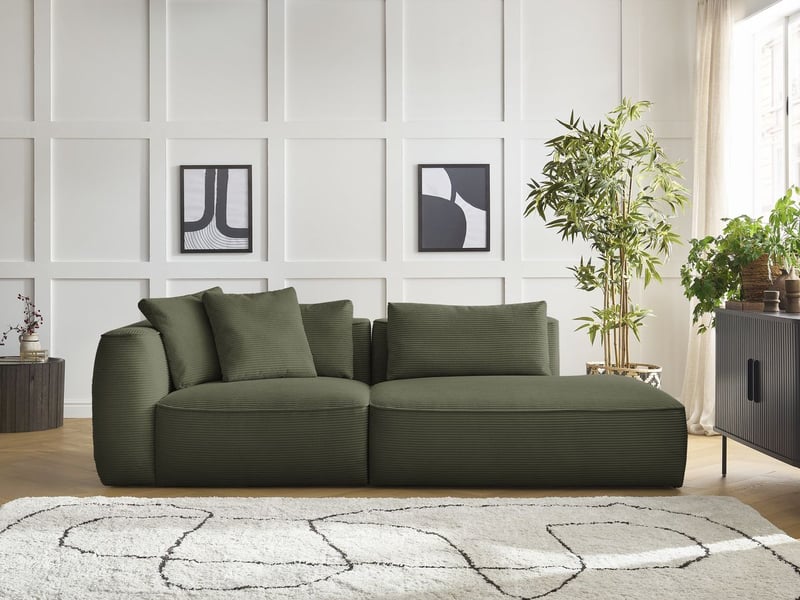  Bobochic canapé droit fixe 3 places leopold velours côtelé vert clair  accoudoir gauche LEOPOLD - Conforama C