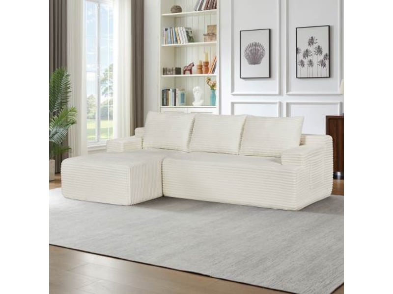  Canapé d’angle l (à gauche) modulable 4 places 238 x 152 x 66 cm, assise profonde, convertible et sans montage, velours côtelé, beige OMNIGLINT TRADING LTD - Conforama C